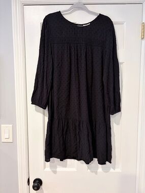 LOFT Outlet Black Swiss Dot Babydoll Dress XL Boho Peasant Mini